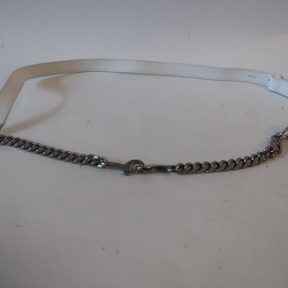 Womens Saint Laurent White Leather Silver-Toned Designer Waist Belt M - Picture 1 of 4